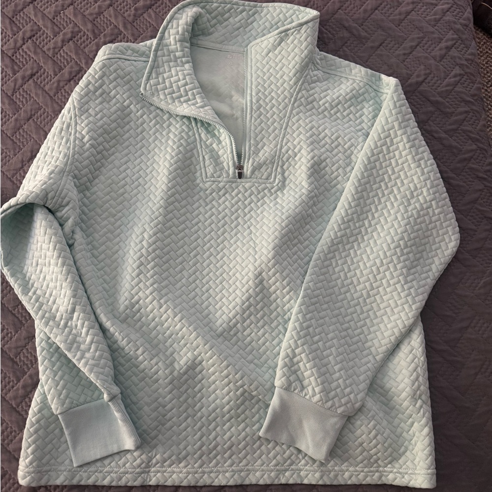 BCG Women's Light Green Quilted Half-Zip Sweatshirt